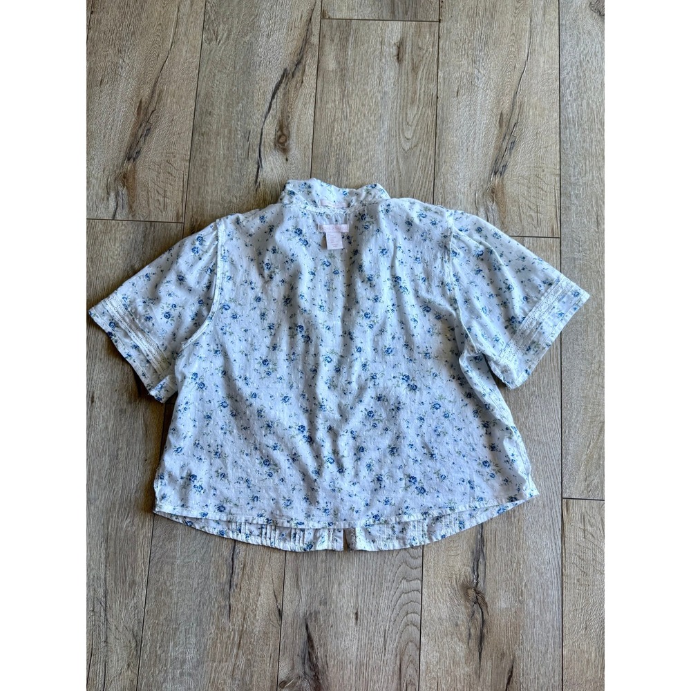 Rachel Ashwell Cotton Blue Floral Print Lace Top Shorts Coord Pajama Set Large - Picture 10 of 14